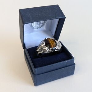 Bradford Exchange Untamed Spirit Tigers Eye Ring Eagle Flanked in Box sz 14¼